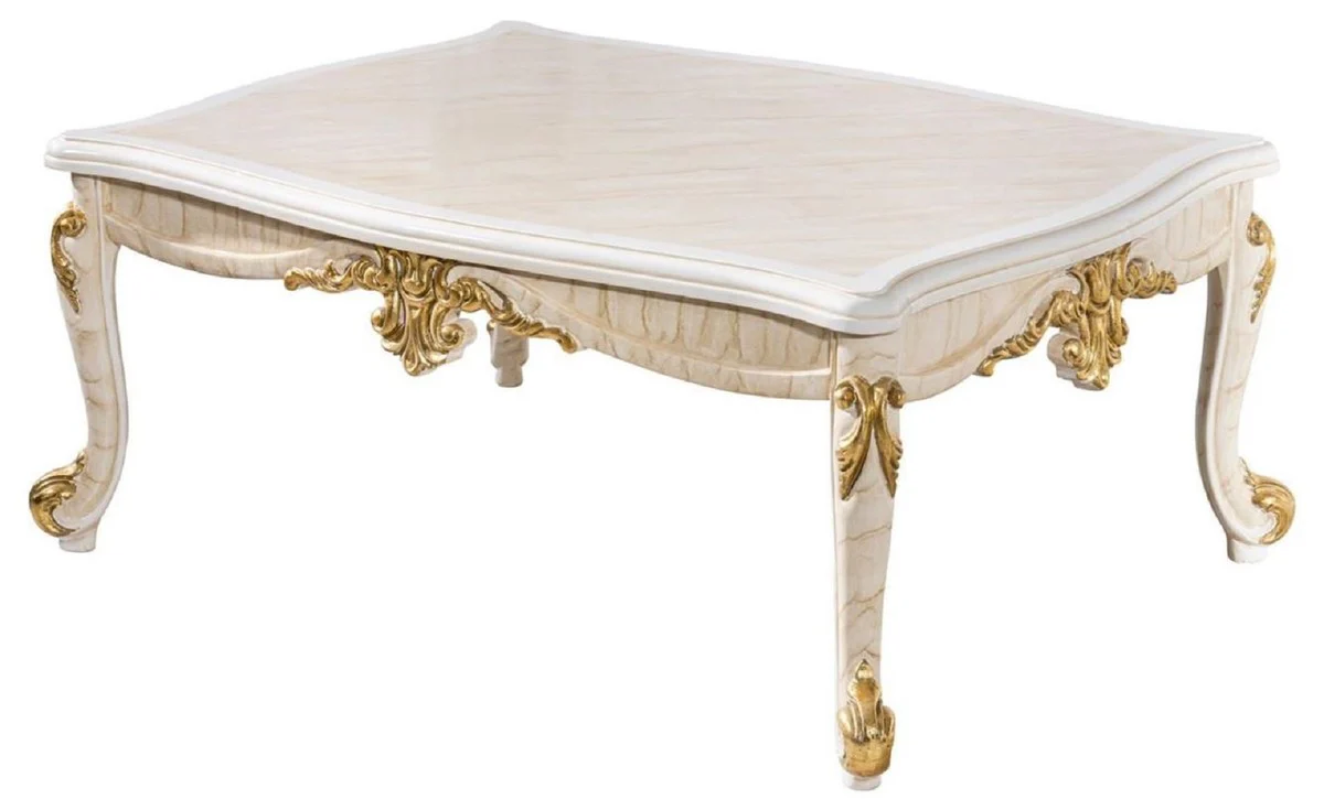 Luxus Barock Couchtisch Beige / Weiß / Gold - Prunkvoller Wohnzimmertisch im Barockstil - Barockstil Wohnzimmer Möbel - Barock Möbel - Barock Einrichtung - Luxus Möbel im Barockstil