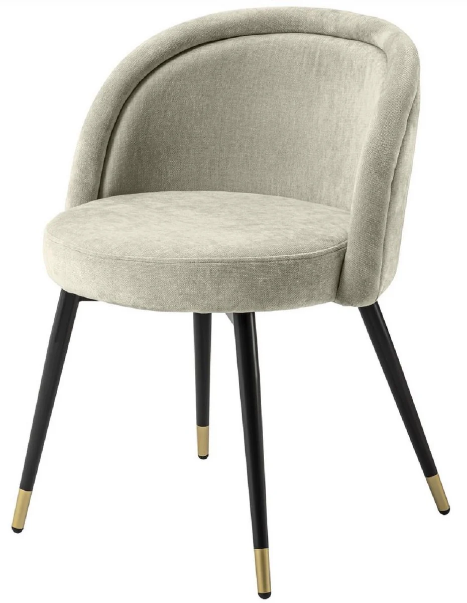 Luxus Esszimmerstuhl Set Sandfarben / Schwarz / Messing 57,5 x 58 x H. 77 cm - Edle Esszimmerstühle - Luxus Esszimmer Möbel