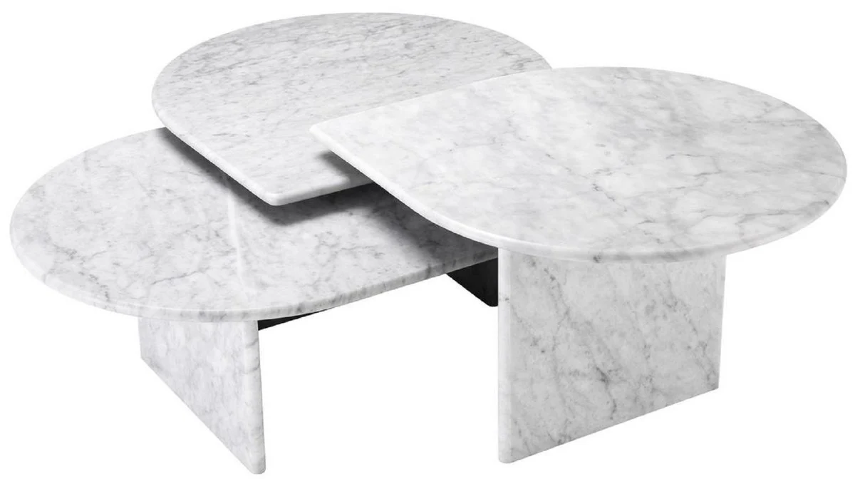 Luxus Couchtisch Set Weiß - 3 Wohnzimmertische aus hochwertigem Carrara Marmor - Luxus Möbel