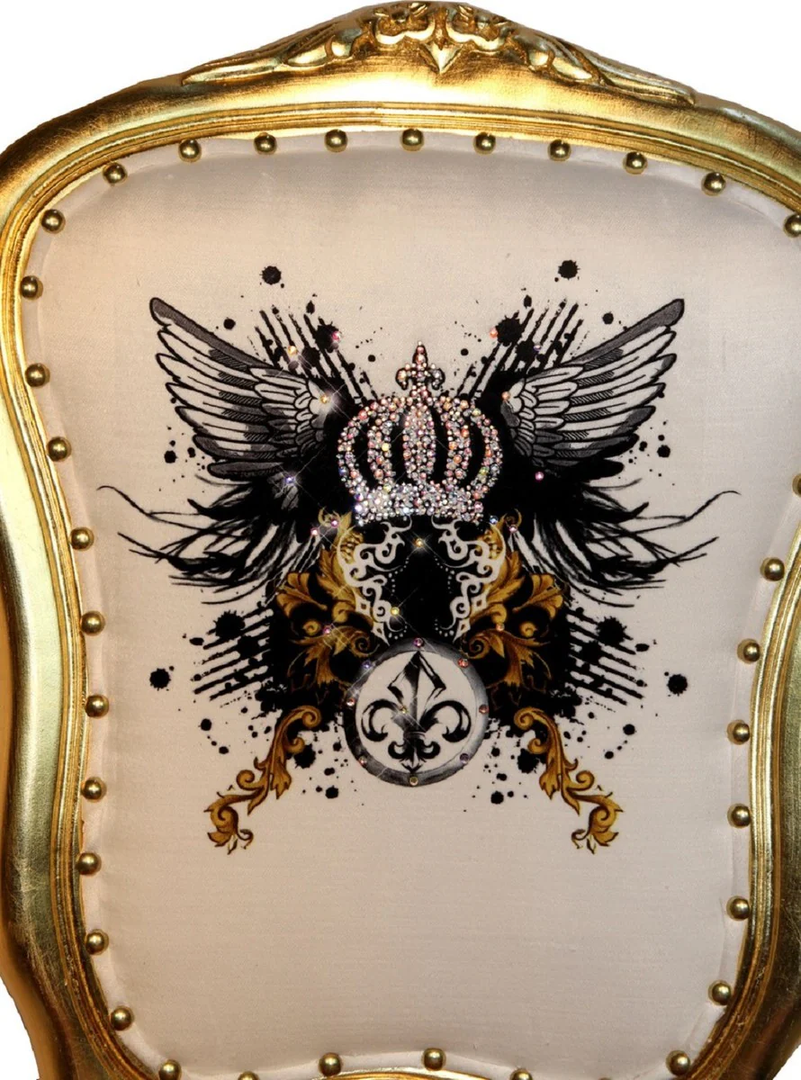 Pompöös by Luxus Barock Esszimmerstühle Glitzerkrone & Engelsflügel Leopard / Weiß / Gold 50 x 60 x H.104 cm - Pompööse Barock Stühle designed by Harald Glööckler - 6 Esszimmerstühle