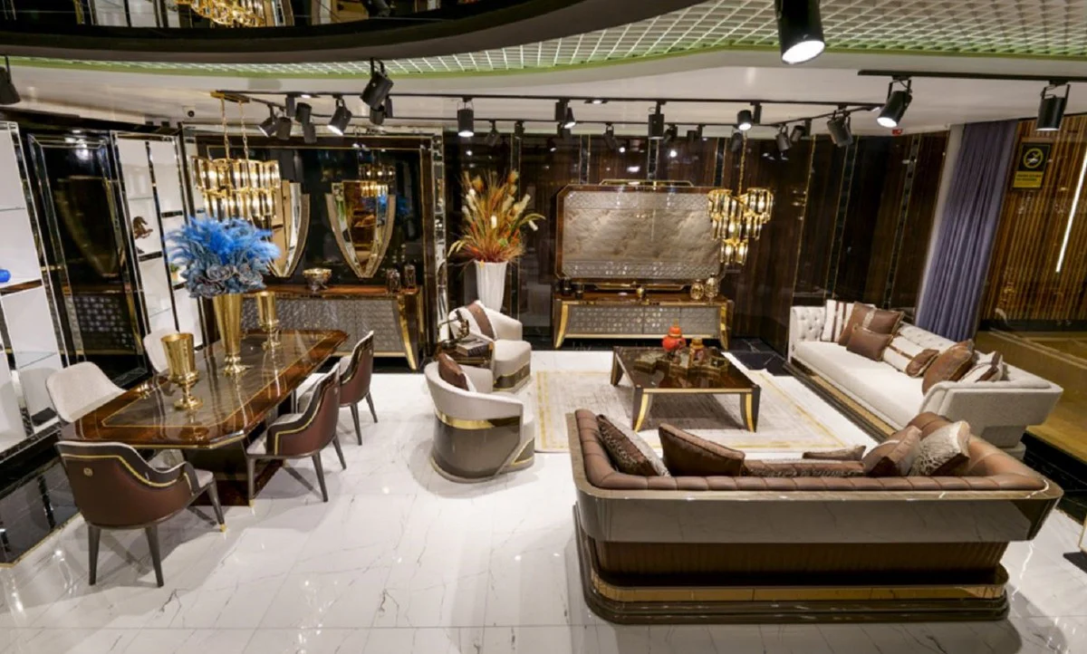 Luxus Couchtisch Braun / Gold - Edler Wohnzimmer & Hotel Tisch - Wohnzimmer & Hotel Möbel - Luxus Qualität