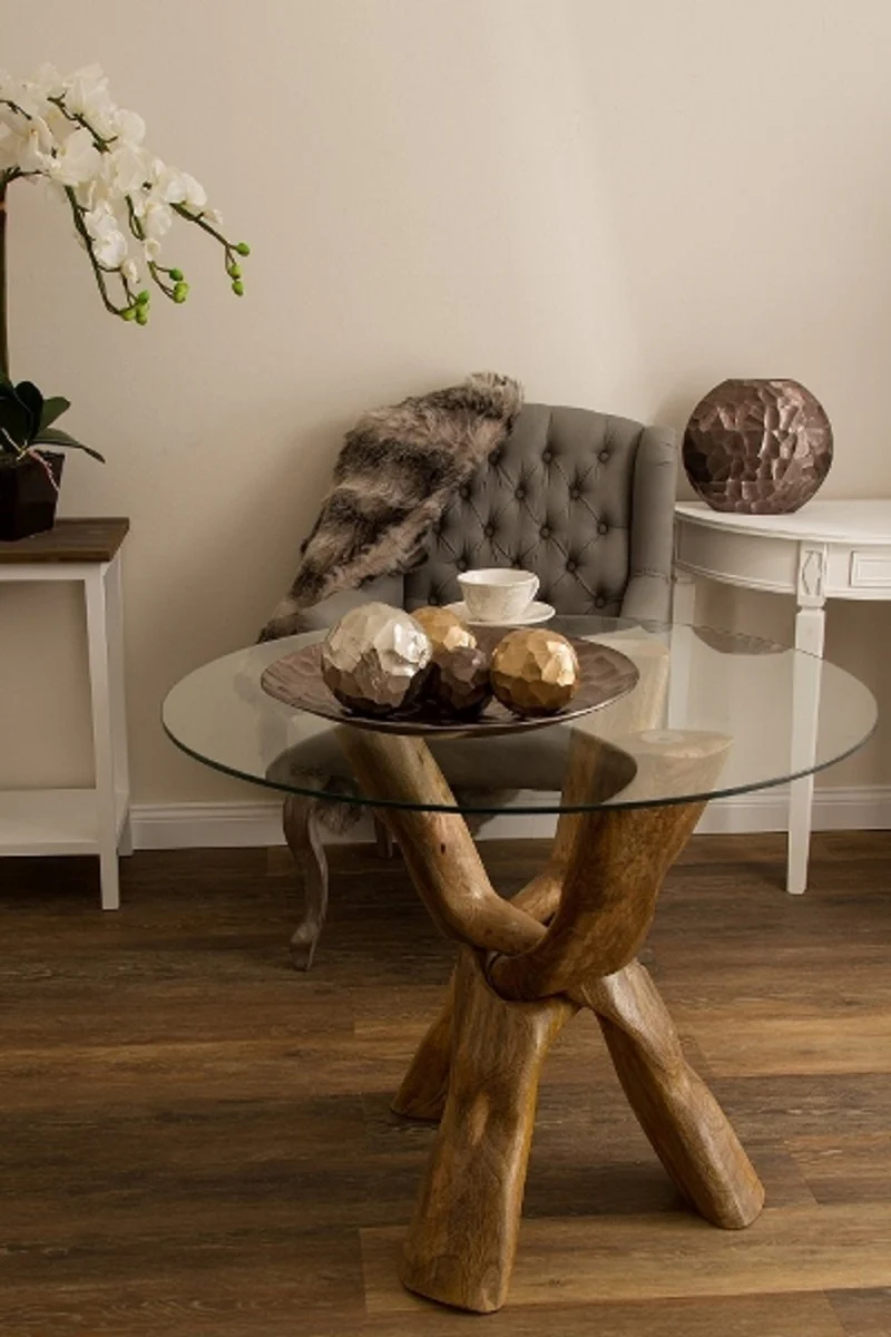 Luxus Glastisch Braun Ø 60 x H. 48 cm - Dreibeiniger Runder Wohnzimmertisch