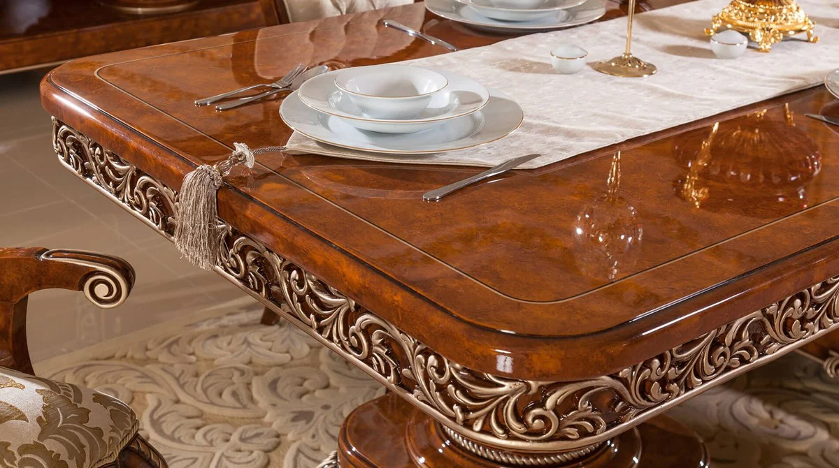 Luxus Barock Esstisch Braun / Bronze - Prunkvoller Massivholz Esszimmertisch im Barockstil - Barock Esszimmer Möbel - Luxus Esszimmer Möbel im Barockstil - Edel & Prunkvoll