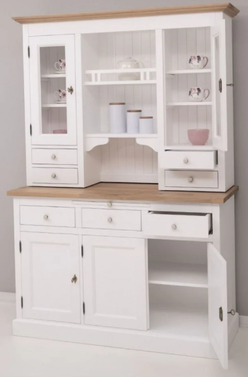 Landhausstil Küchenschrank Weiß / Naturfarben 138 x 50 x H. 197 cm - 2 Teiliger Küchenschrank mit 5 Türen und 7 Schubladen - Landhausstil Küchenmöbel