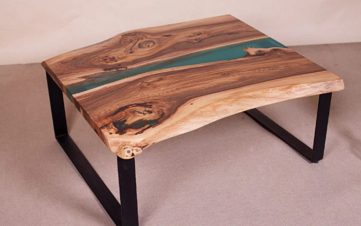 Luxus Couchtisch Braun / Naturfarben / Grün / Schwarz 95 cm