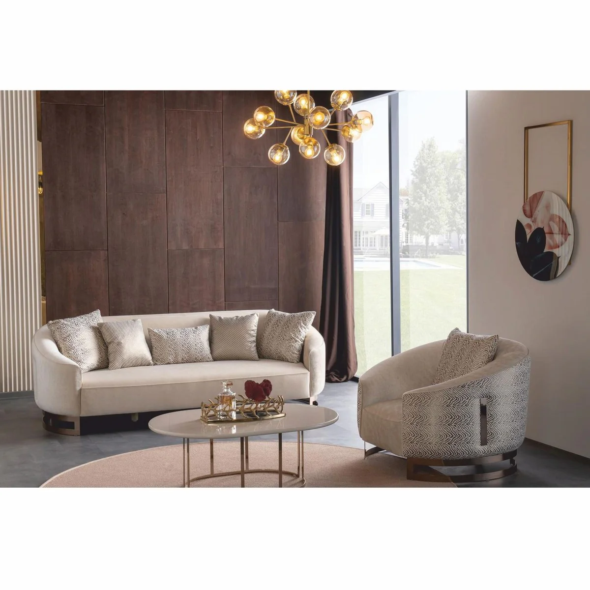 Luxus Sofa Grau / Bronze 250 cm - Hotel & Wohnzimmer Möbel