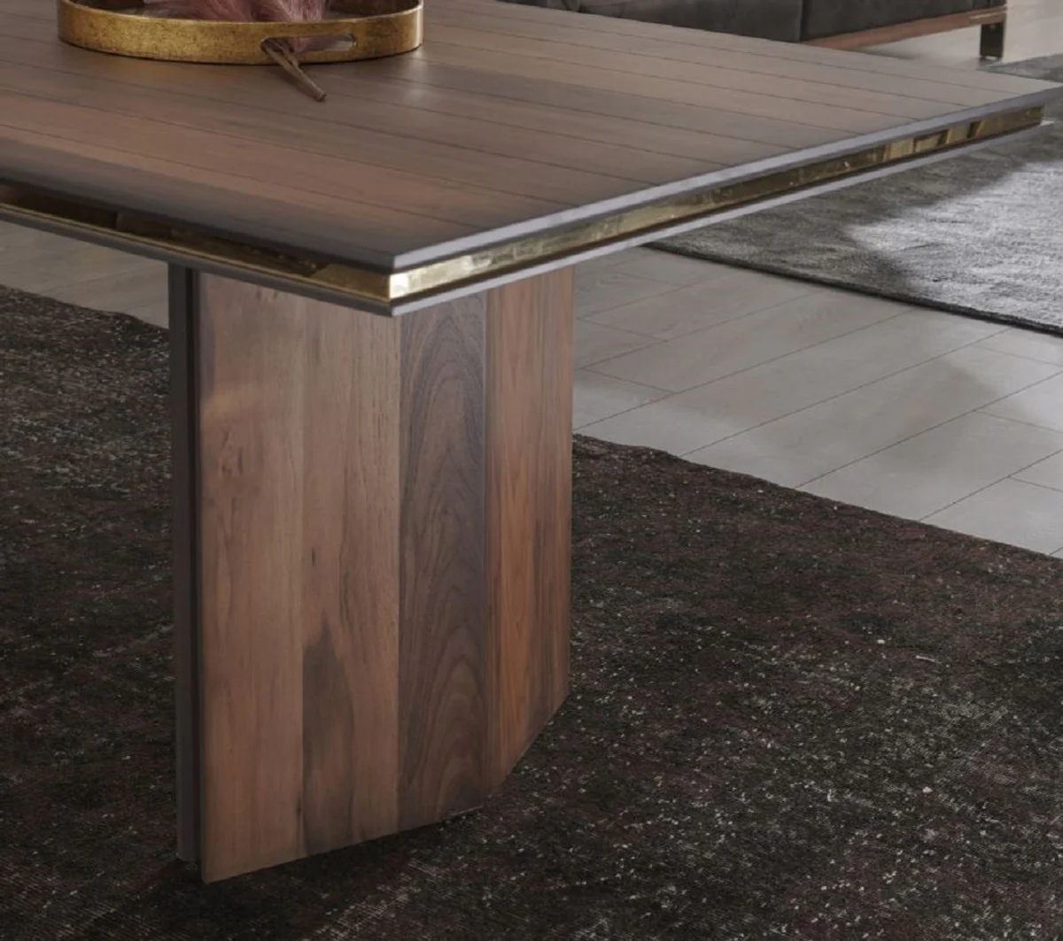 Luxus Esstisch Braun / Grau / Gold 220 x 105 x H. 75 cm - Rechteckiger Küchentisch - Esszimmer Möbel - Küchen Möbel - Luxus Möbel - Luxus Einrichtung