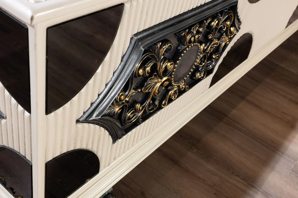 Luxus Barock Sofa Blau / Weiß / Schwarz / Gold - Handgefertigtes Wohnzimmer Sofa mit elegantem Muster - Luxus Wohnzimmer Möbel im Barockstil - Prunkvolle Barock Möbel