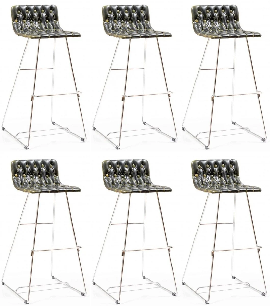 Luxus Barstuhl Set Schwarz / Gold / Silber 37 x 33 x H. 90 cm - Moderne Barstühle mit Kunstleder - Garten Gastronomie Bar Möbel