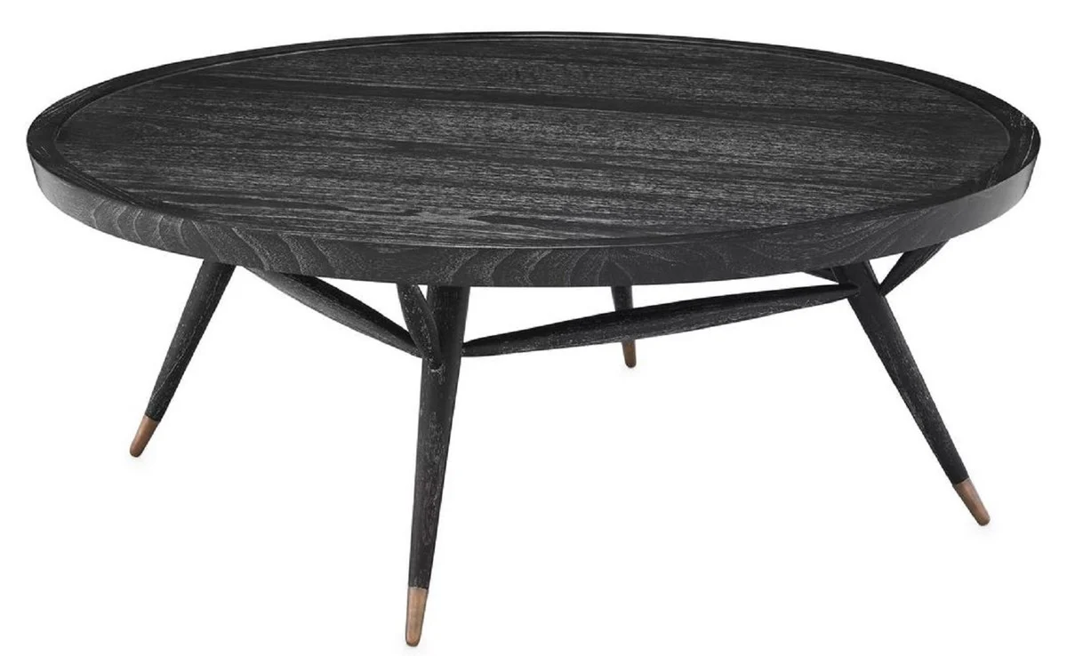 Luxus Couchtisch Schwarzgrau / Antik Messing Ø 100 x H. 38,5 cm - Runder Massivholz Wohnzimmertisch - Luxus Wohnzimmer Möbel