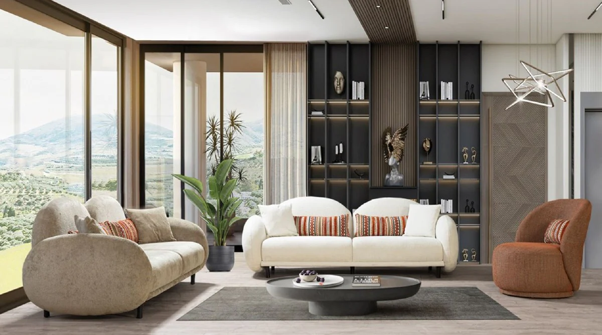 Luxus Sofa Weiß / Schwarz 230 x 100 x H. 85 cm - Wohnzimmer Sofa - Wohnzimmer Möbel - Luxus Möbel - Luxus Einrichtung