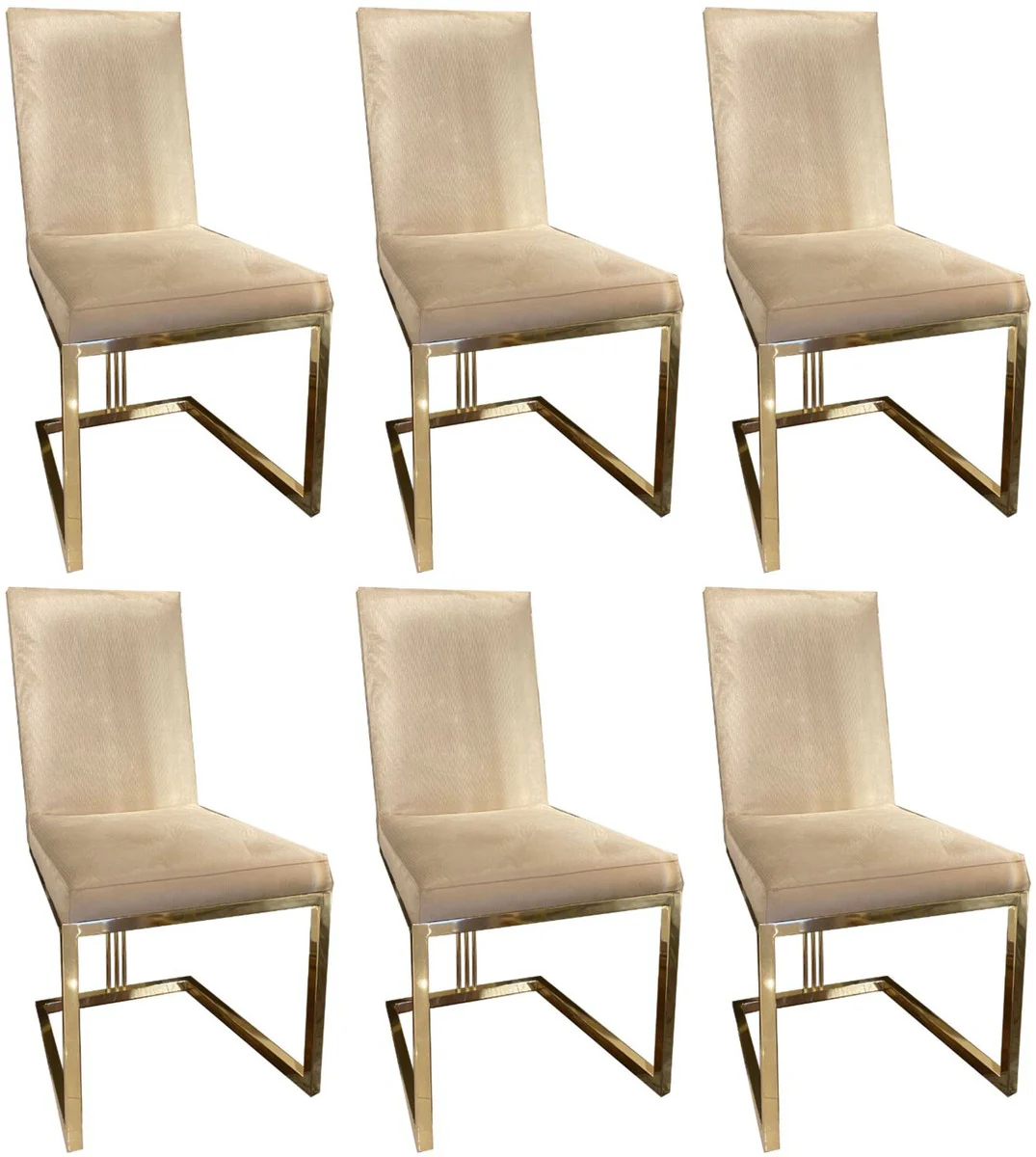 Luxus Esszimmer Stuhl Set Creme / Gold 50 x 60 x H. 100 cm - Edles Küchen Stühle 6er Set - Luxus Esszimmer Möbel