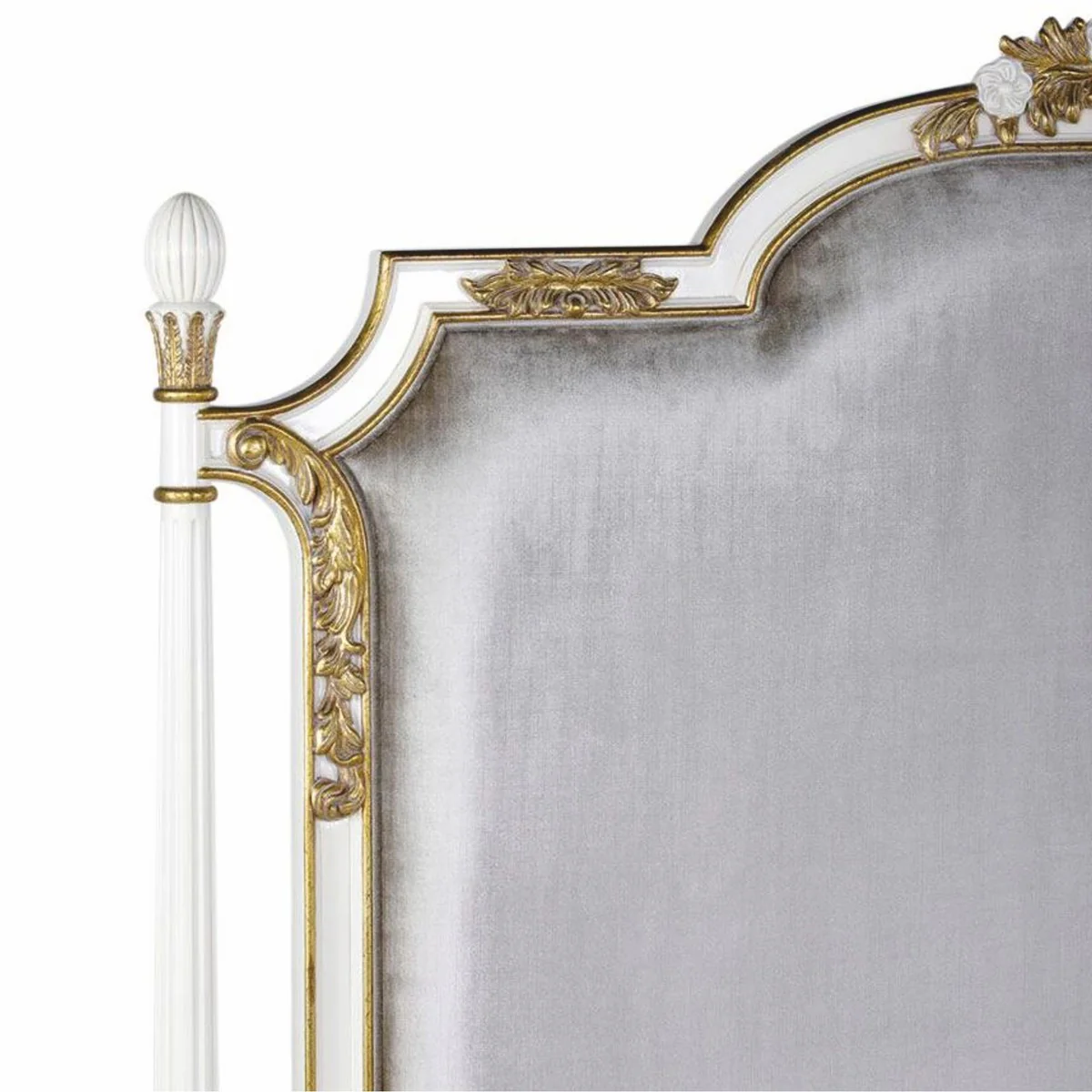 Luxus Barock Doppelbett Weiß / Gold / Silbergrau - Barockstil Schlafzimmer Möbel