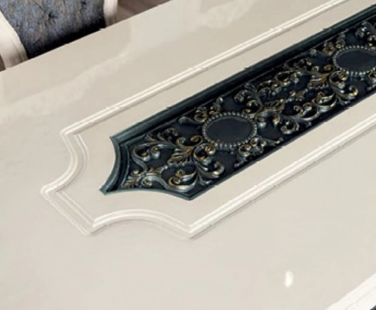 Luxus Barock Esszimmer Set Blau / Weiß / Bronze / Gold - 1 Barock Esstisch & 6 Barock Esszimmerstühle - Barock Esszimmer Möbel - Luxus Möbel im Barockstil - Edel & Prunkvoll