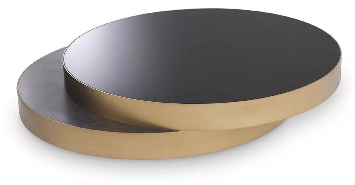 Luxus Couchtisch Messing / Schwarz / Schwarzgrau 140 x 120 x H. 28,5 cm - Moderner Wohnzimmertisch - Wohnzimmer Möbel - Luxus Qualität