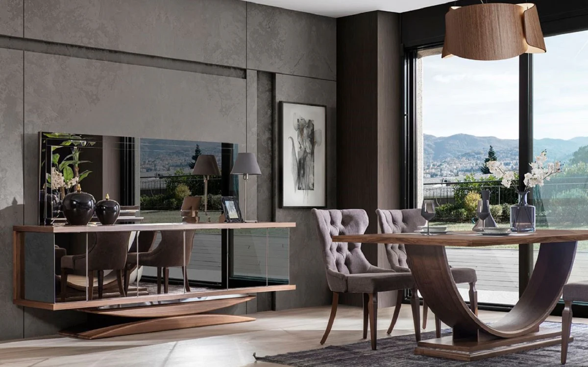 Luxus Esstisch Braun 220 x 103 x H. 76 cm - Moderner Massivholz Küchentisch - Luxus Massivholz Esszimmer Möbel