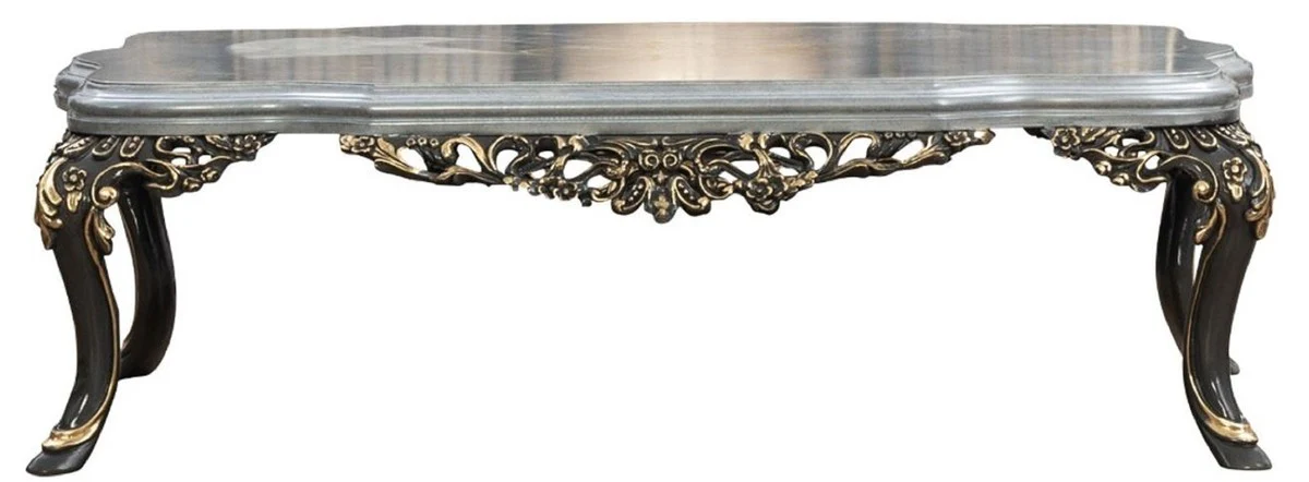 Luxus Barock Couchtisch Silber / Grau / Gold - Prunkvoller Massivholz Wohnzimmertisch im Barockstil - Barock Wohnzimmer Möbel - Edel & Prunkvoll