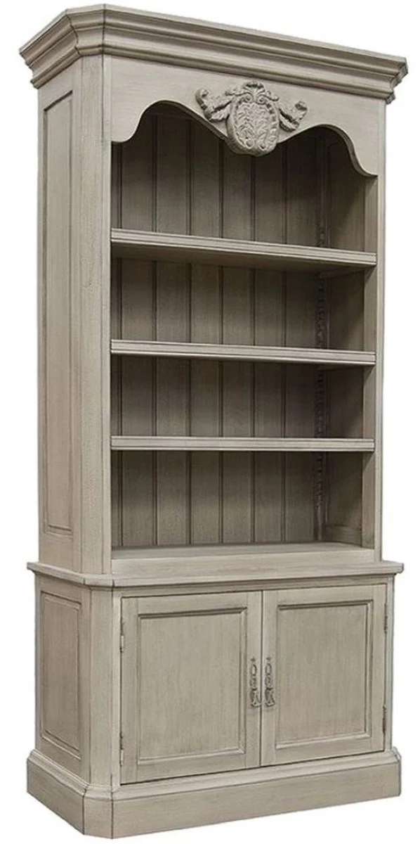 Luxus Landhausstil Bücherschrank Grau 110 x 47 x H. 240 cm - Handgefertigter Massivholz Schrank mit 2 Türen - Regalschrank - Edle Landhausstil Massivholz Möbel