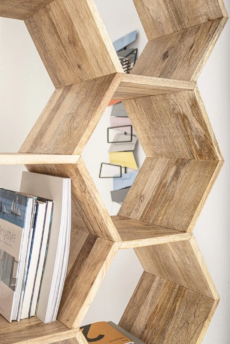 Luxus Bücherschrank Braun / Schwarz 100 x 30 x H. 186 cm - Massivholz Schrank - Regalschrank - Wohnzimmer Möbel - Büro Möbel - Luxus Möbel