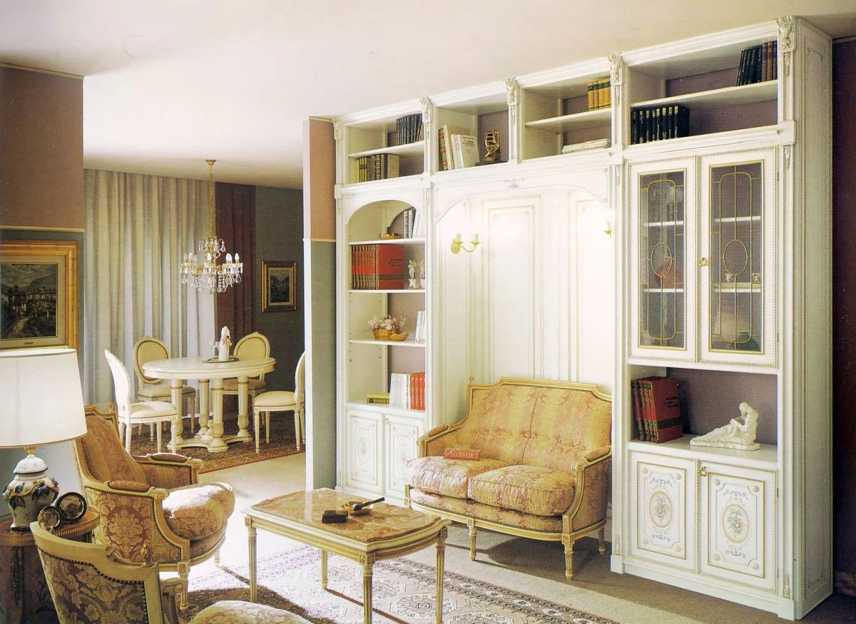 Luxus Barock Schrank Weiß / Mehrfarbig / Gold - Barock Massivholz Wohnzimmerschrank - Barock Wohnzimmer Möbel - Luxus Qualität - Made in Italy