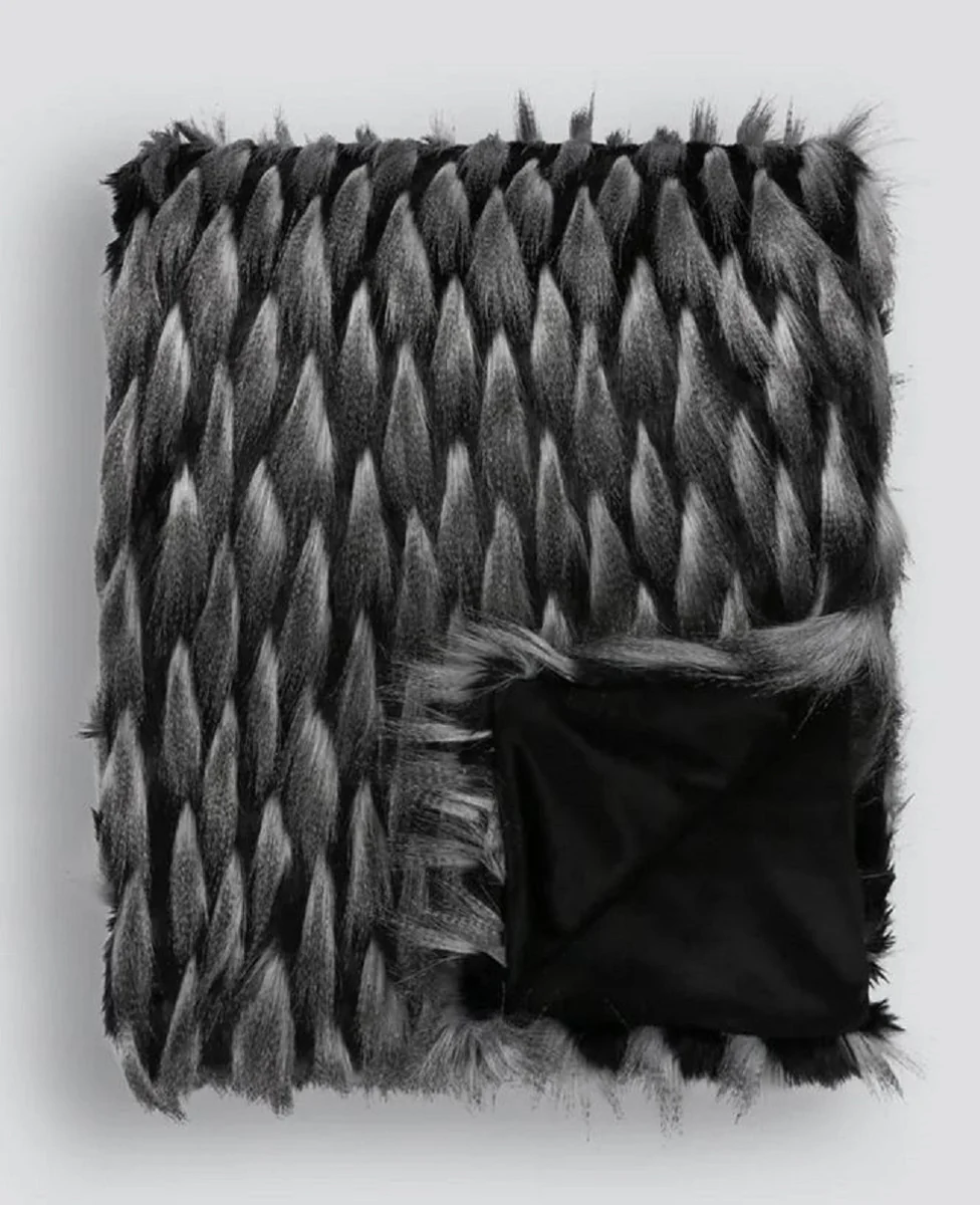 Luxus Tagesdecke Schwarz / Grau 150 x 180 cm - Kunstpelz Wohndecke
