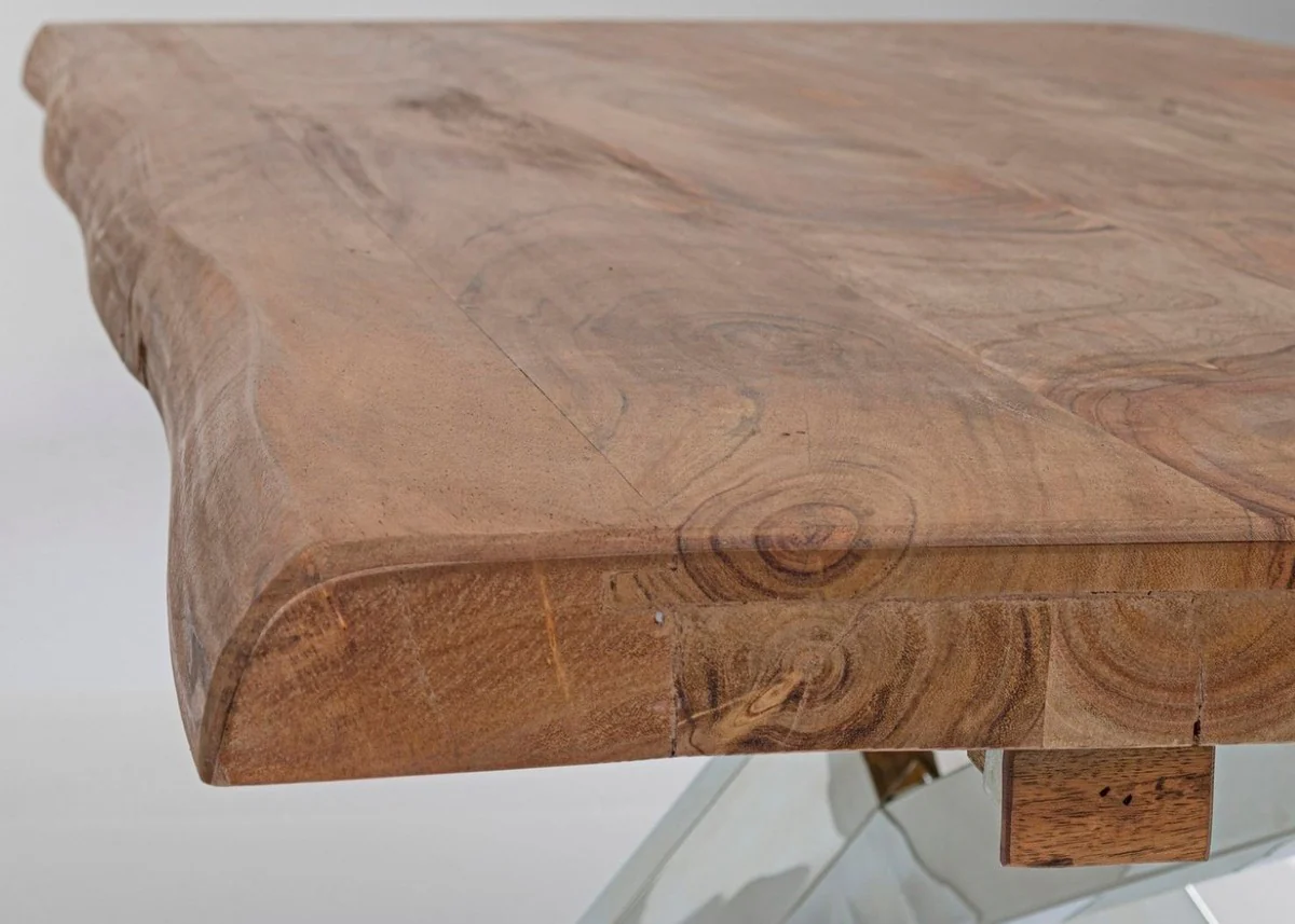 Luxus Esstisch Braun / Silber 180-260 x 90 x H. 77 cm - Ausziehbarer Küchentisch mit Massivholz Tischplatte und Edelstahl Beinen - Esszimmer Möbel - Küchen Möbel - Luxus Möbel