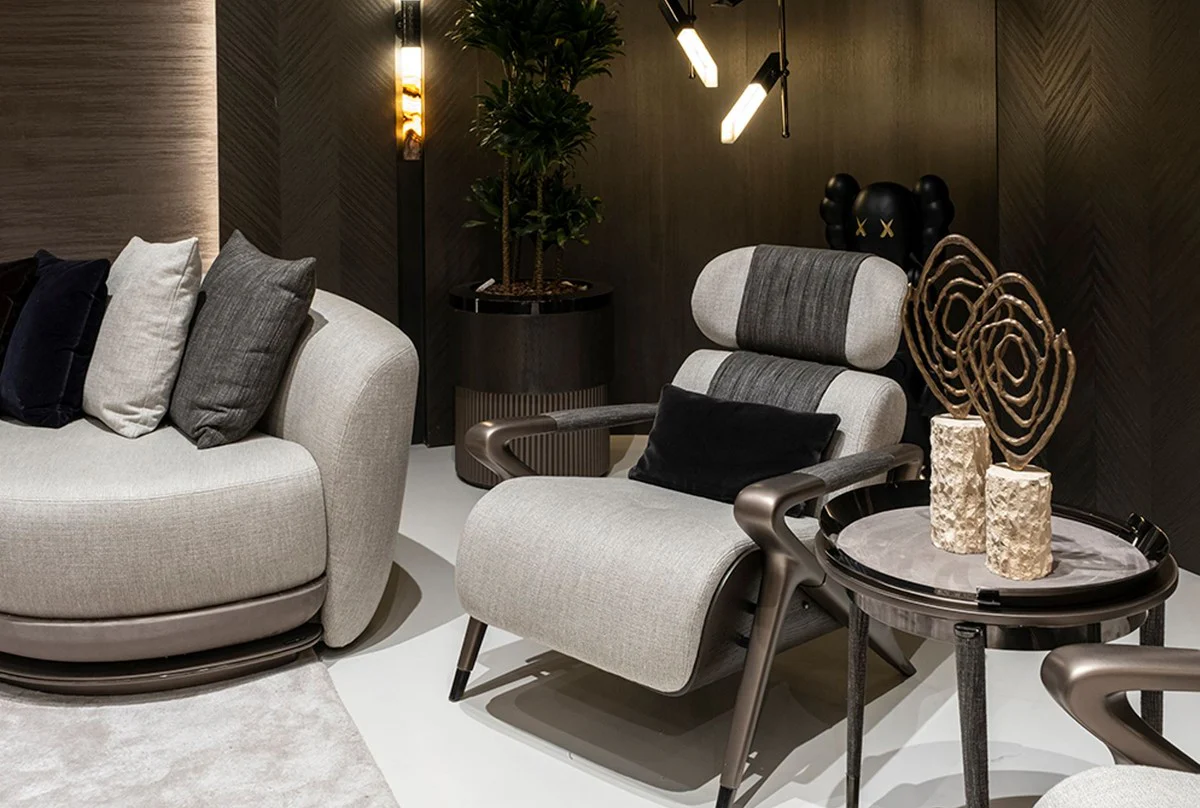 Luxus 3-Bein Beistelltisch Grau / Schwarz / Bronze Ø 53 x H. 55,16 cm - Runder Wohnzimmer Beistelltisch - Hotel Tisch - Wohnzimmer Möbel - Hotel Möbel - Luxus Qualität