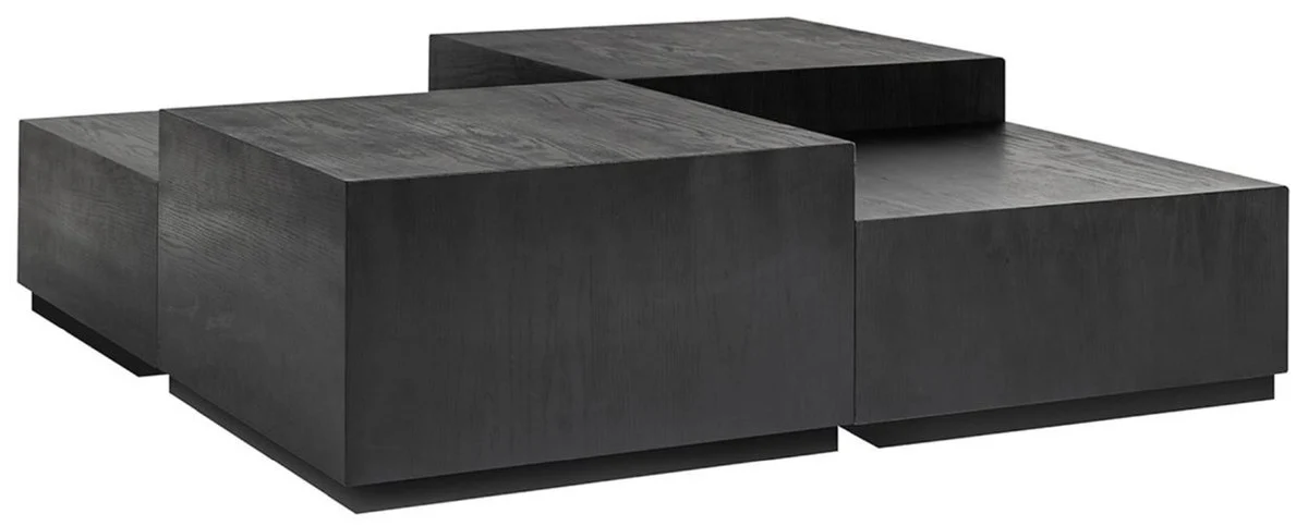 Luxus Couchtisch 4er Set Anthrazit / Schwarz 130 x 130 x H. 40 cm - Quadratischer Massivholz Wohnzimmertisch - Wohnzimmer Möbel - Luxus Möbel - Luxus Einrichtung