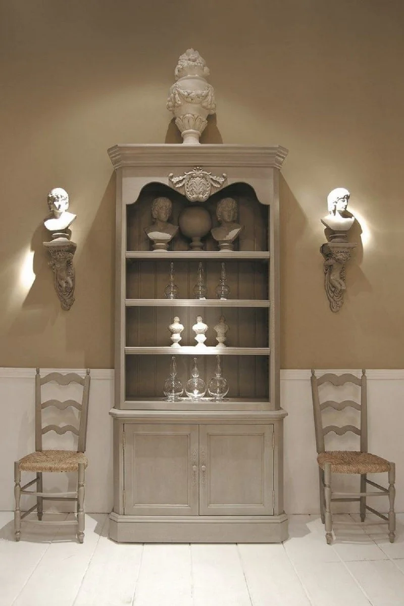 Luxus Landhausstil Bücherschrank Grau 110 x 47 x H. 240 cm - Handgefertigter Massivholz Schrank mit 2 Türen - Regalschrank - Edle Landhausstil Massivholz Möbel