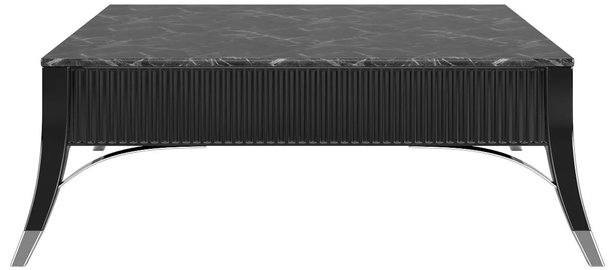 Luxus Art Deco Wohnzimmer Set Grau / Schwarz / Silber - 2 Sofas & 2 Sessel & 1 Couchtisch mit Marmorplatte - Edle Art Deco Wohnzimmer Möbel