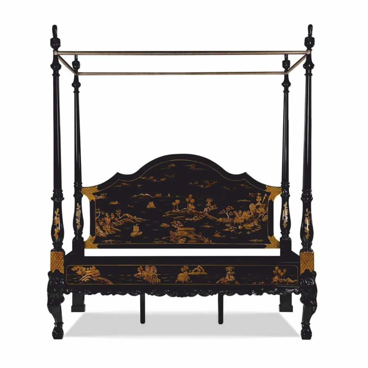 Luxus Barock Himmelbett im chinesischen Stil Schwarz / Gold - Schlafzimmer Möbel