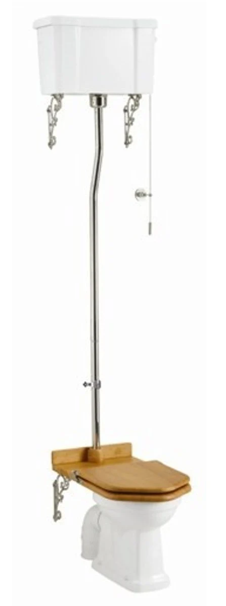 Luxus Jugendstil WC Weiß / Eiche hochhängend mit Keramik Spülkasten - Barockstil Antik Stil