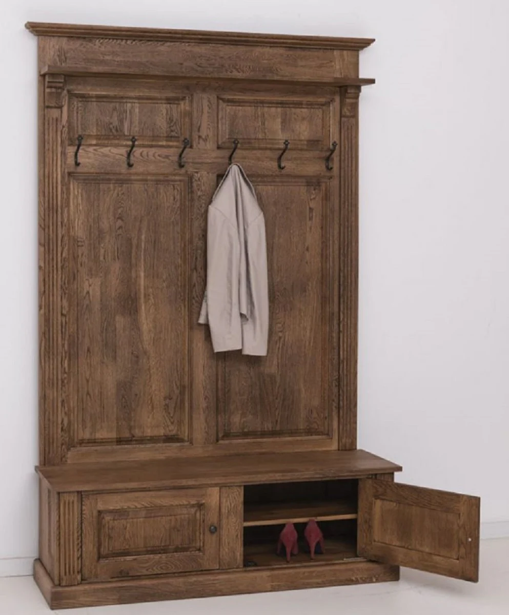 Landhausstil Massivholz Garderobenschrank Dunkelbraun 140 x 41 x H. 210 cm - Wand Garderobe - Flur Schrank - Flur Möbel - Garderoben Möbel - Landhausstil Möbel