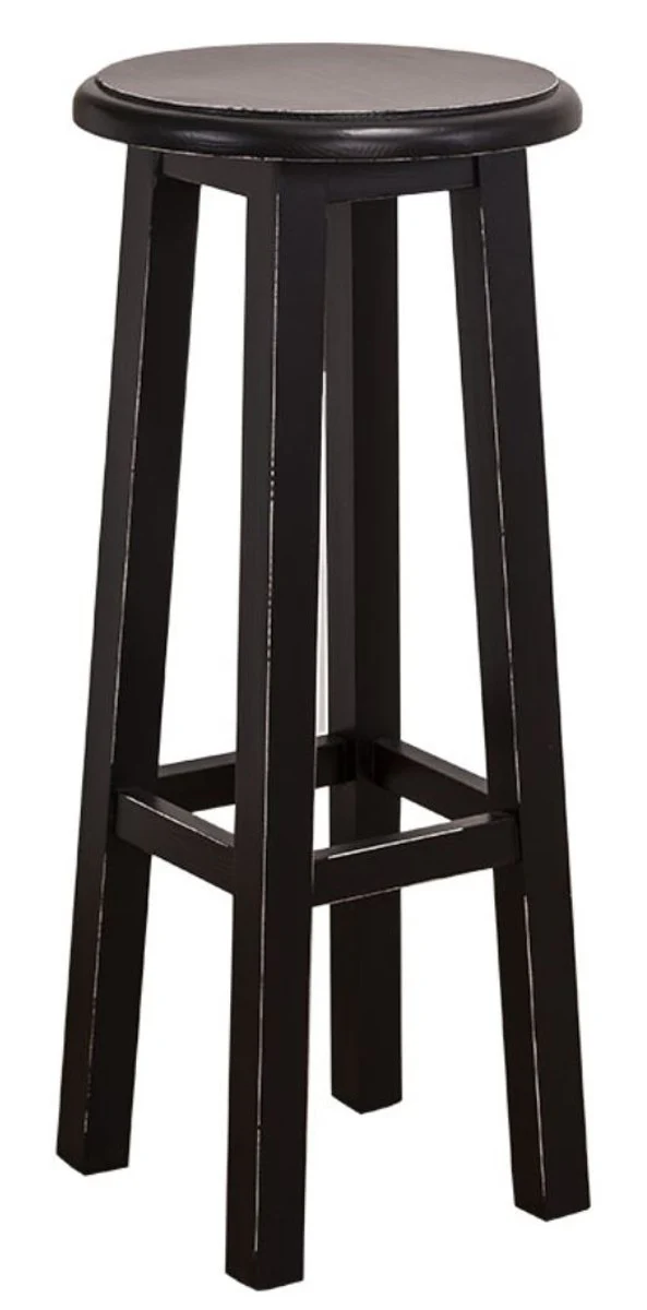 Landhausstil Barstuhl Antik Stil Schwarz Ø 35 x H. 82 cm - Landhausstil Möbel