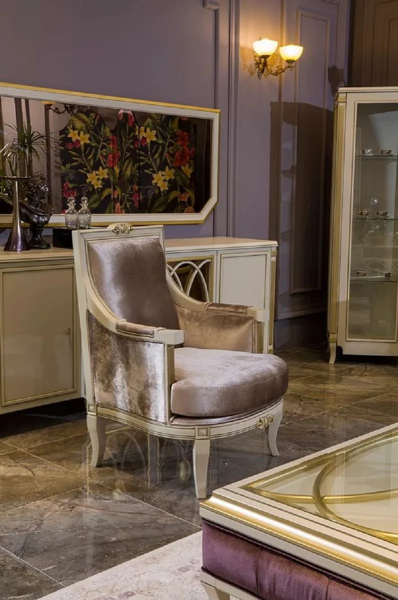 Luxus Barock Wohnzimmer Set Lila / Rosa / Weiß / Gold - 2 Barock Sofas & 2 Barock Sessel & 1 Barock Couchtisch - Wohnzimmer Möbel im Barockstil - Barock Möbel - Barock Einrichtung