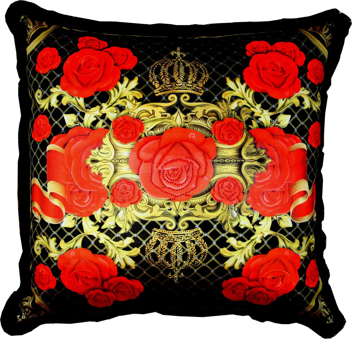 Riesiges XXL Luxus Barock Kissen Roses Pompöös by von Harald Glööckler 80 x 80 cm mit funkelnden Glitzersteinen