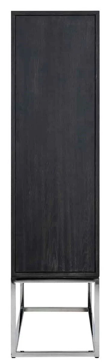 Luxus Barschrank Schwarz / Silber 108 x 45 x H. 175 cm - Massivholz Schrank mit 2 Türen - Wohnzimmer Möbel - Bar Möbel - Hotel Möbel - Luxus Kollektion