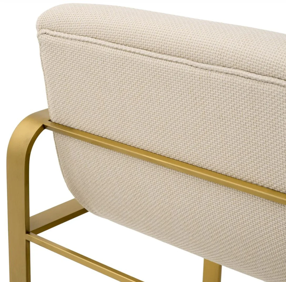 Luxus Barstuhl mit Armlehnen Sandfarben / Messing 53,5 x 57,5 x H. 107 cm - Gepolsterter Edelstahl Barhocker - Bar Möbel - Luxus Möbel - Luxus Qualität