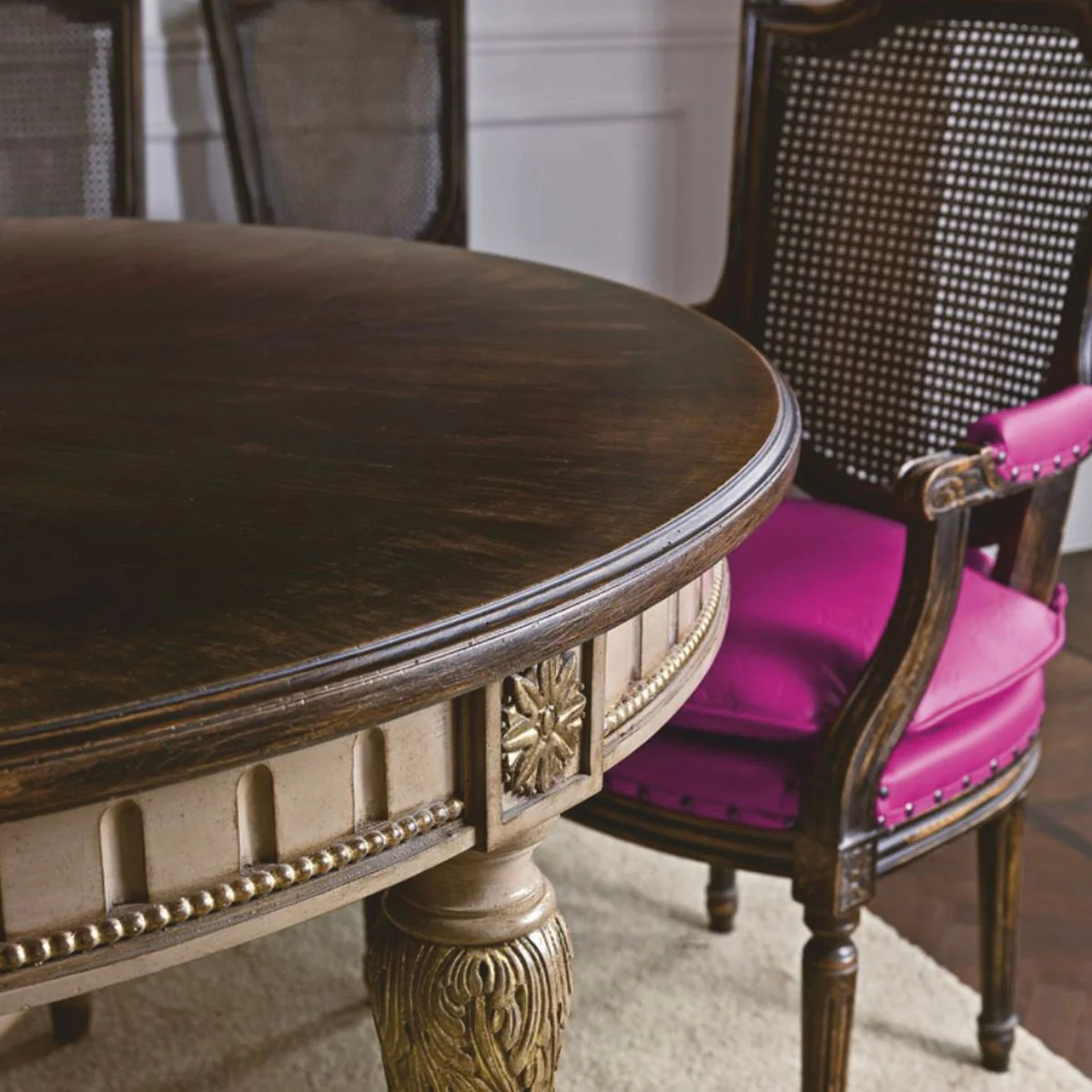 Luxus Barock Esstisch Braun / Grau / Gold 220-340 cm - Barock Möbel - Made in Italy