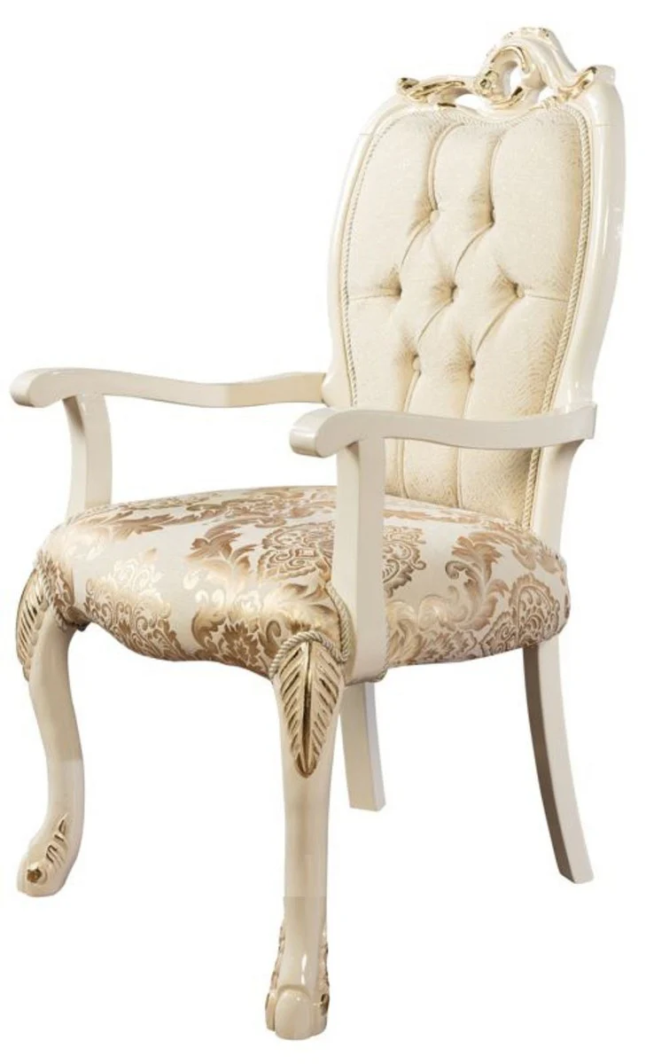 Luxus Barock Esszimmer Stuhl 8er Set Weiß / Gold - Prunkvolle Barockstil Küchen Stühle - Barockstil Möbel - Luxus Esszimmer Möbel im Barockstil - Barock Esszimmer Möbel