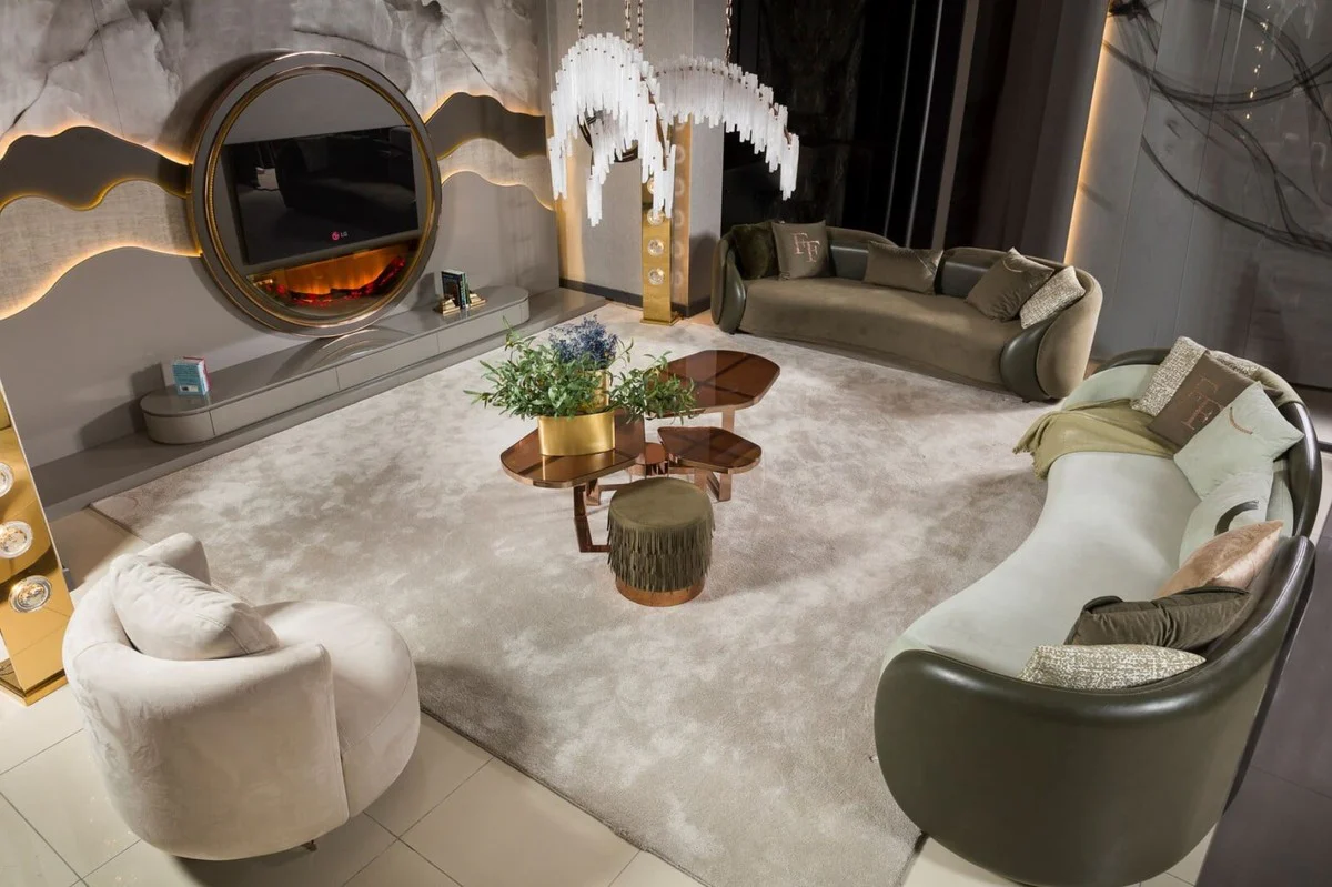 Luxus Couchtisch Kupfer 175 x 120 x H. 55 cm - Wohnzimmertisch mit Glasplatten - Wohnzimmer Möbel - Hotel Möbel - Luxus Möbel - Luxus Kollektion