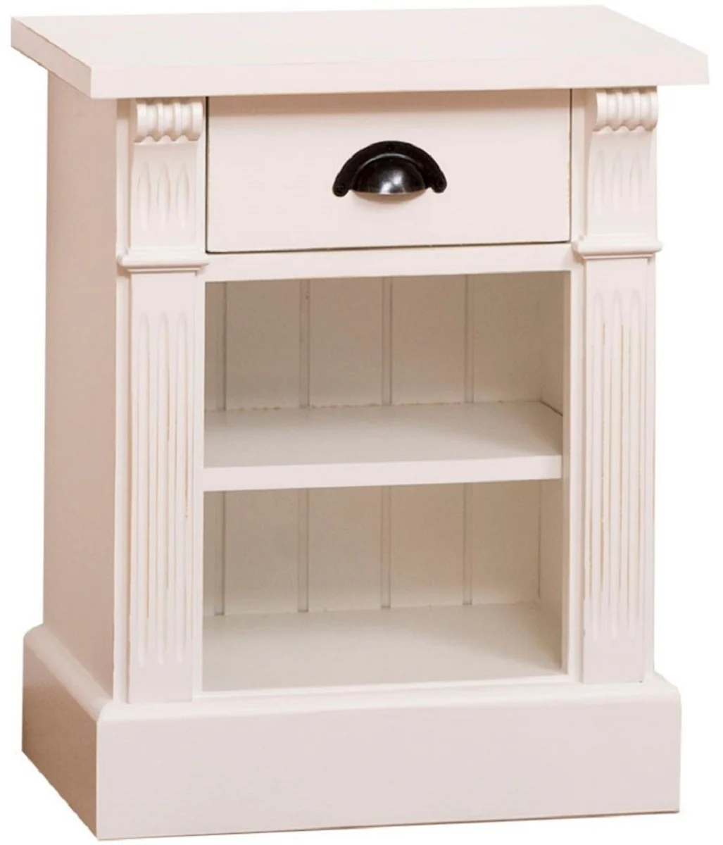 Landhausstil Nachttisch mit Schublade und Regal Cremefarben 49 x 33 x H. 60 cm - Massivholz Nachtkommode - Nachtschrank - Landhausstil Schlafzimmermöbel