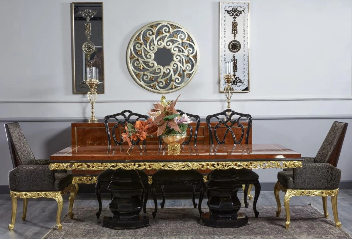 Luxus Barock Esszimmer Stuhl Grau / Schwarz H. 116 cm - Barock Esszimmer Möbel