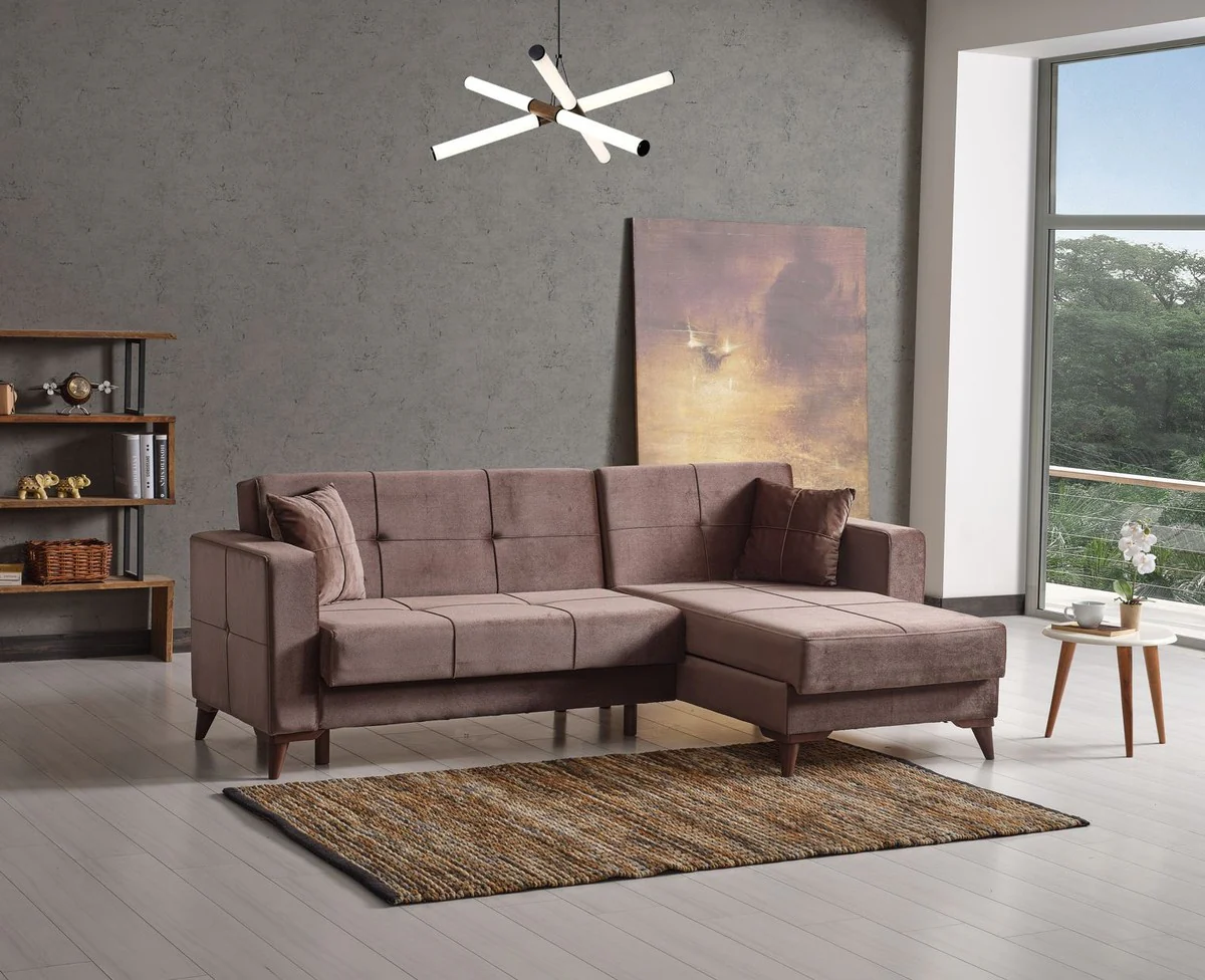 Luxus Schlafsofa Dunkelbraun 243 x 150 x H. 83 cm - Modernes Wohnzimmer Sofa mit 2 Kissen - Wohnzimmer Möbel