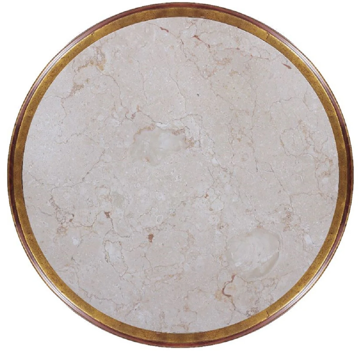 Luxus Barock Beistelltisch Braun / Gold / Creme Ø 69 x H. 73 cm - Runder Mahagoni Tisch mit Marmorplatte und dekorativen handgeschnitzten Federn - Barock Wohnzimmer Möbel