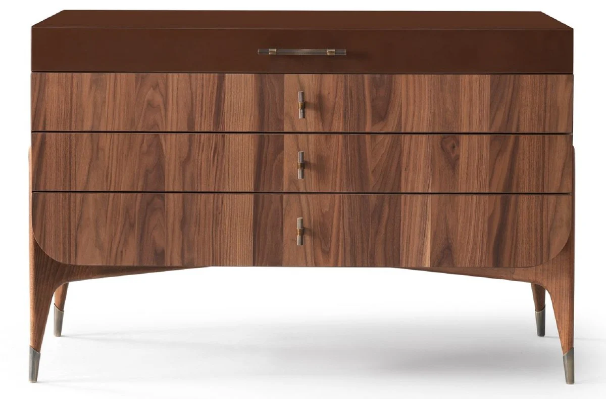 Luxus Massivholz Kommode mit 4 Schubladen Braun / Dunkelbraun 123 x 60 x H. 82 cm - Schlafzimmer Kommode - Schlafzimmer Möbel - Luxus Möbel - Luxus Einrichtung - Möbel Luxus