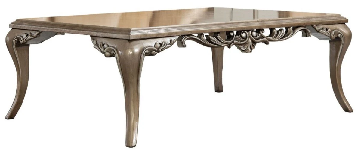 Luxus Barock Couchtisch Braun / Silber - Prunkvoller Wohnzimmertisch im Barockstil - Handgefertigter Massivholz Tisch - Barock Wohnzimmer Möbel
