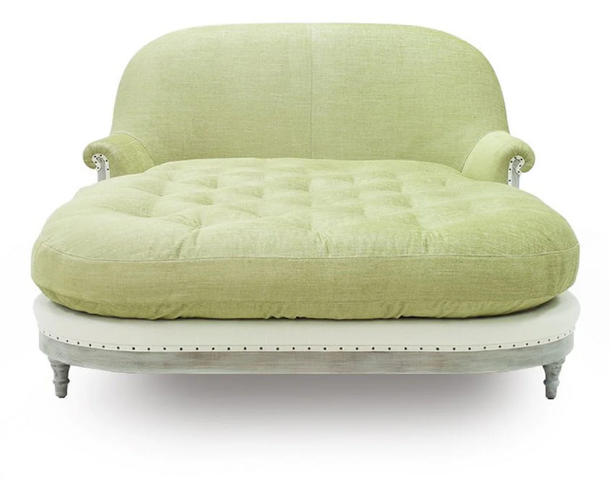 Luxus Chaiselongue Hellgrün / Weiß / Grau 140 x 185 x H. 91 cm - Wohnzimmer Liegesessel - Recamiere - Wohnzimmer Möbel - Luxus Möbel - Luxus Kollektion