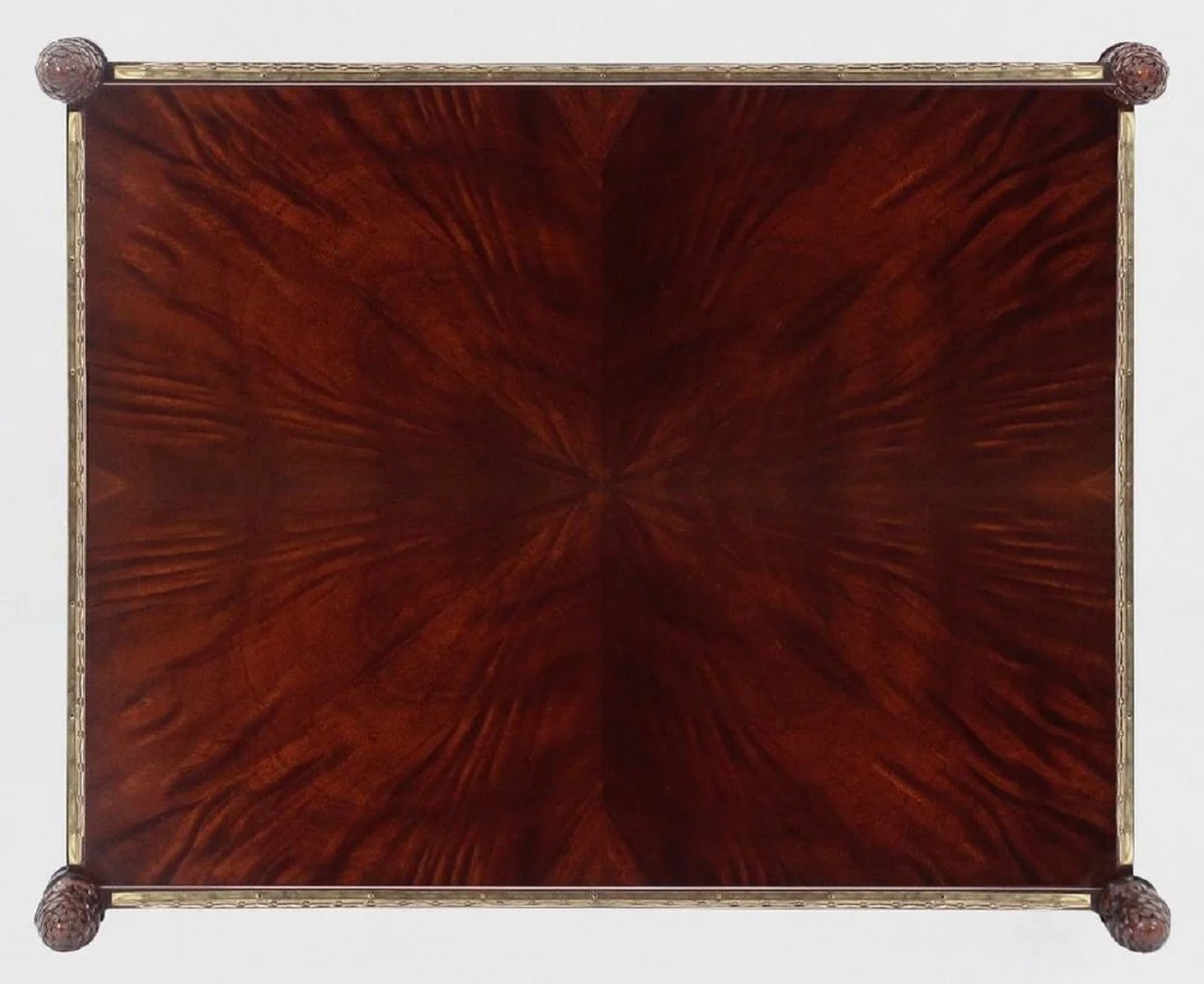Luxus Jugendstil Beistelltisch Braun / Gold / Messingfarben 69 x 57 x H. 71 cm - Edler Mahagoni Tisch - Wohnzimmer Möbel - Luxus Qualität