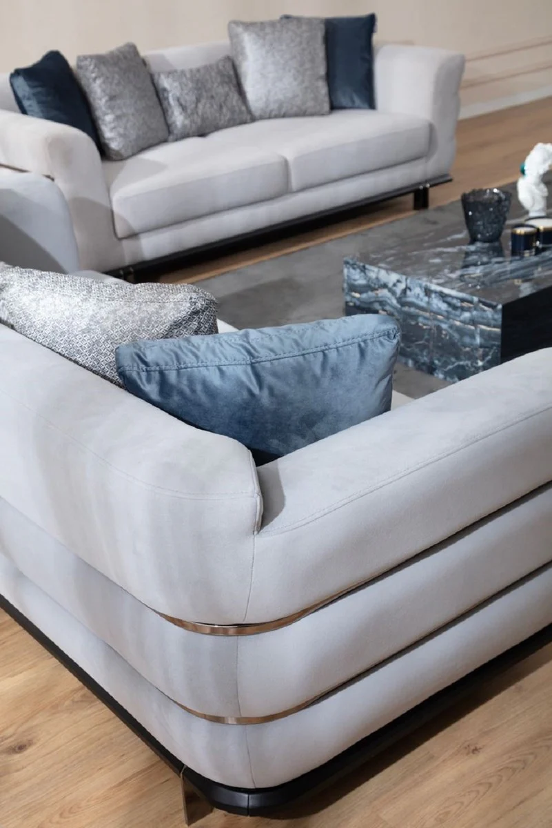 Luxus Sofa Grau / Schwarz 230 x 102 x H. 88 cm - Wohnzimmer Sofa - Hotel Sofa - Wohnzimmer Möbel - Wohnzimmer Einrichtung - Hotel Möbel - Luxus Möbel - Luxus Einrichtung